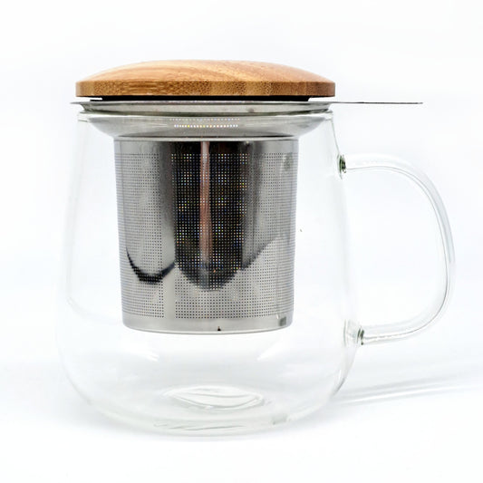 Glass Mug & Stainless Steel Infuser with Bamboo Lid